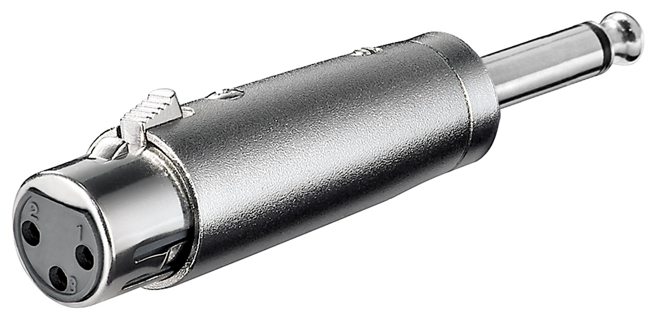XLR-Adapter, AUX-Klinke 6,35 mm Mono-Stecker auf XLR-Buchse XLR-Adapter, AUX-Klinke 6,35 mm Mono-Stecker auf XLR-Buchse - 1x XLR-Buchse (3-polig) > 1x 6,35-mm-Klinkenstecker (2-polig, mono)