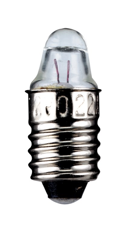 Taschenlampen-Spitzlinse, 0,5 W Taschenlampen-Spitzlinse, 0,5 W - Max. Leistungsaufnahme 0.5 W - Sockel E10, 2,2 V (DC), 250 mA