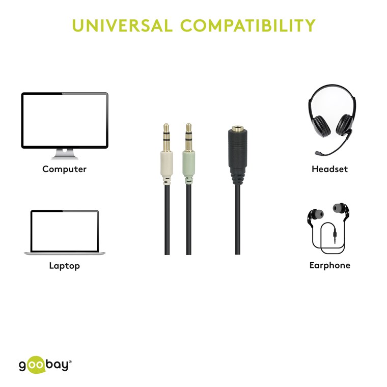 Audio-Adapter (Kopfhörer > Notebook) - Kabellänge 0.4 m - verbindet ein Stereo-Headset (3,5 mm Klinkenstecker, 4-pol.) mit einem PC oder Notebook