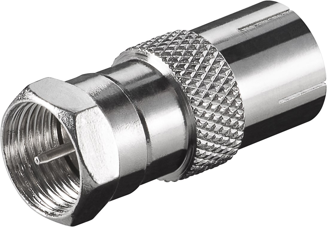 F-Adapter: F-Stecker > Koax-Buchse F-Adapter: F-Stecker > Koax-Buchse - Anschluss, Gehäusematerial Zink - Zink