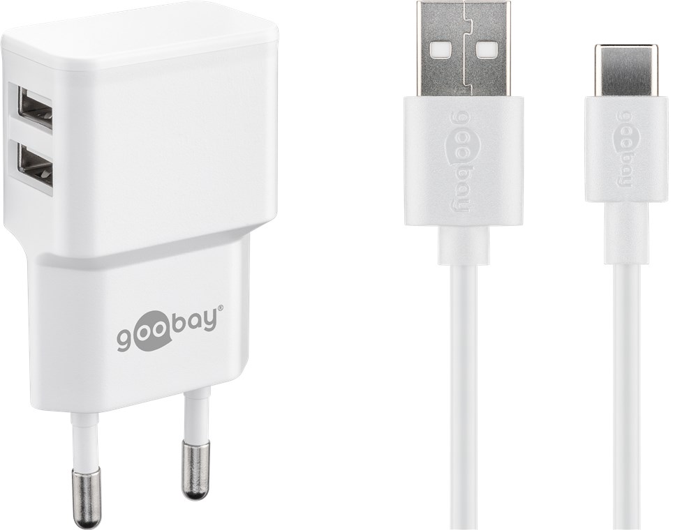 USB-C™ Dual Ladeset 2,4 A - Netzteil mit 2x USB-Buchse und USB Type-C™ 1m Kabel (weiß) USB-C™ Dual Ladeset 2,4 A - Netzteil mit 2x USB-Buchse und USB Type-C™ 1m Kabel (weiß)