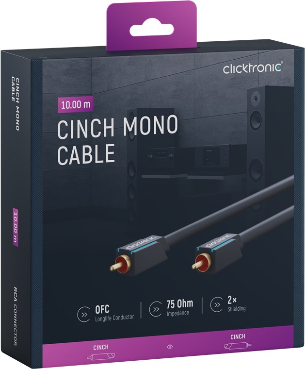Cinch-Kabel, mono - Kabellänge 10 m - Premium-Kabel|1x Cinch-Stecker 1x Cinch-Stecker|10,0 m|OFC-Innenleiter