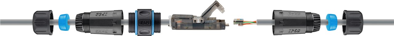 Outdoor (IP68) Netzwerkkabel-Verbinder, CAT 6A UTP ungeschirmt - staub- und wasserdicht, Klemmleiste für LSA Montage (werkzeugfrei) Outdoor (IP68) Netzwerkkabel-Verbinder, CAT 6A UTP ungeschirmt - staub- und wasserdicht, Klemmleiste für LSA Montage (werkzeugfrei)
