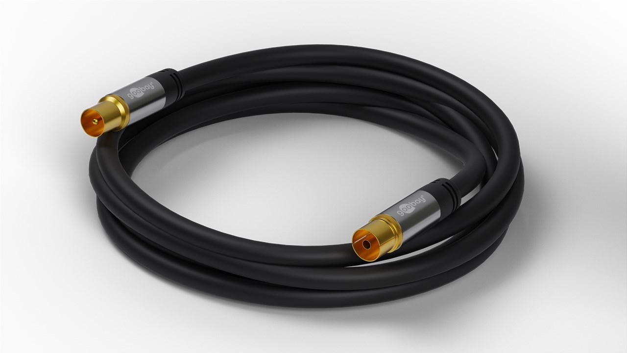 TV Antennenkabel (135 dB typ), 4x geschirmt - Kabellänge 3 m - vergoldet, Koax-Buchse > Koax-Stecker TV Antennenkabel (135 dB typ), 4x geschirmt - Kabellänge 3 m - vergoldet, Koax-Buchse > Koax-Stecker