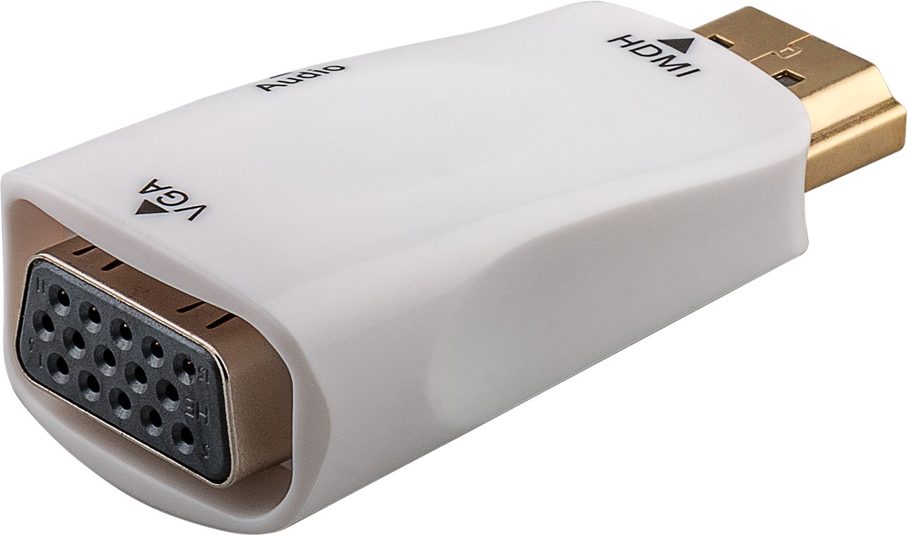 Kompakter HDMI™/VGA-Adapter inkl. Audio, vergoldet - HDMI™-Stecker (Typ A) > VGA-Buchse (15-polig) + Klinke 3,5 mm Buchse (3-Pin, stereo) Kompakter HDMI™/VGA-Adapter inkl. Audio, vergoldet - HDMI™-Stecker (Typ A) > VGA-Buchse (15-polig) + Klinke 3,5 mm Buchse (3-Pin, stereo)