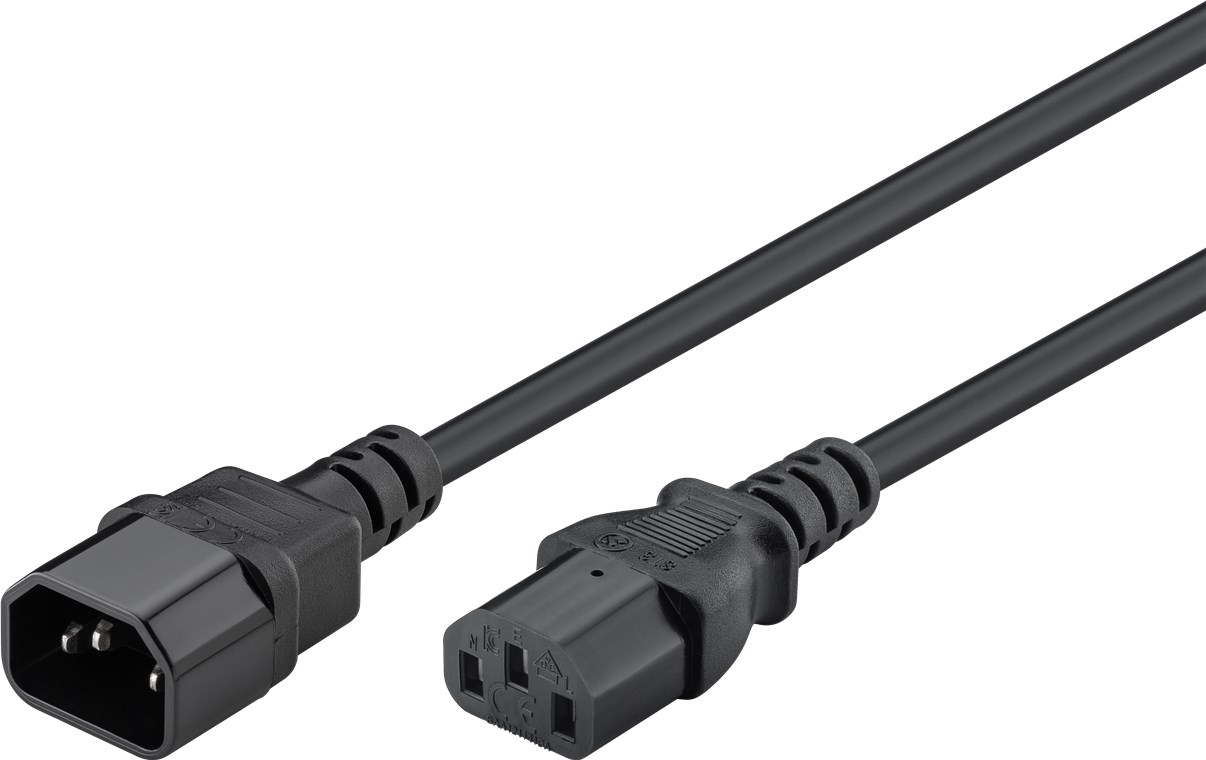 Kaltgeräte Verlängerung, 0,5 m, schwarz - Kabellänge 0.5 m - Gerätestecker C14 (Kaltgeräteanschluss) > Gerätebuchse C13 (Kaltgeräteanschluss)