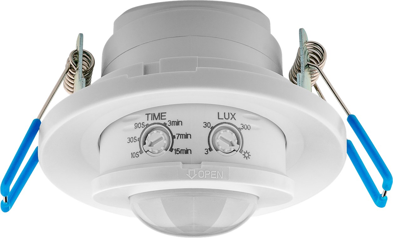 Infrarot-Bewegungsmelder - zur Unterputz-Deckenmontage, 360° Erfassung, 8 m Reichweite, für innen (IP20), LED geeignet Infrarot-Bewegungsmelder - zur Unterputz-Deckenmontage, 360° Erfassung, 8 m Reichweite, für innen (IP20), LED geeignet