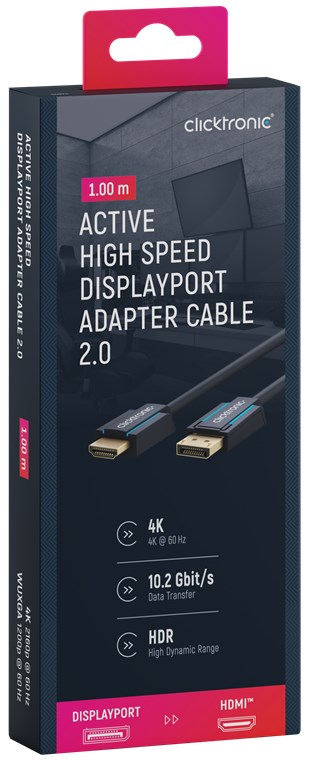 Aktives DisplayPort-auf-HDMI™-Adapterkabel - Kabellänge 1 m - Premium-Kabel|1x DisplayPort-Stecker >> 1x HDMI™-Stecker|1,0 m|4K @ 60 Hz Aktives DisplayPort-auf-HDMI™-Adapterkabel - Kabellänge 1 m - Premium-Kabel|1x DisplayPort-Stecker >> 1x HDMI™-Stecker|1,0 m|4K @ 60 Hz