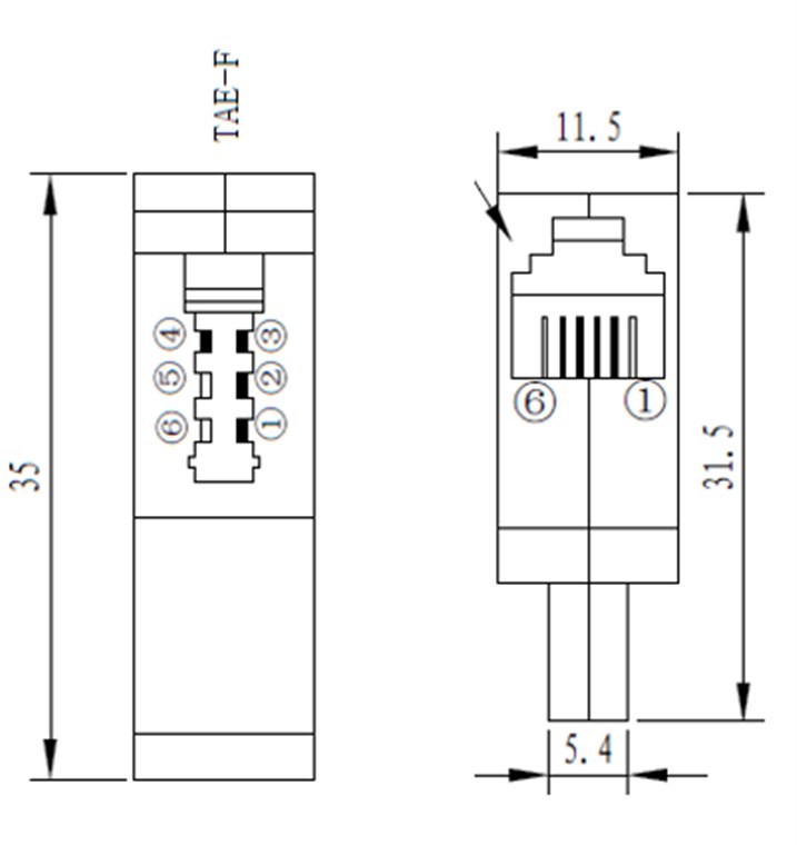 TAE Telefon Adapter Stecker - TAE-F-Stecker > RJ11-Buchse (6P4C)