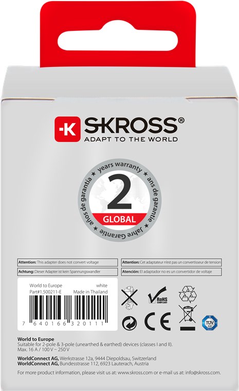 Länderadapter Welt nach Europa - geeignet für alle geerdeten und ungeerdeten Geräte (2- und 3-polig) Länderadapter Welt nach Europa - geeignet für alle geerdeten und ungeerdeten Geräte (2- und 3-polig)