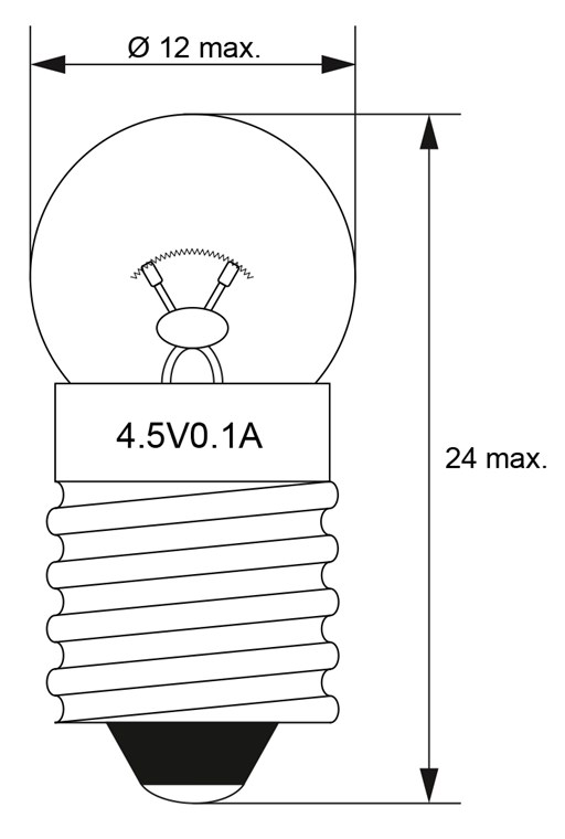 Taschenlampen-Kugel, 0,45 W - Max. Leistungsaufnahme 0.45 W - Sockel E10, 4,5 V (DC), 100 mA Taschenlampen-Kugel, 0,45 W - Max. Leistungsaufnahme 0.45 W - Sockel E10, 4,5 V (DC), 100 mA