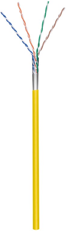 CAT 5e Netzwerkkabel, F/UTP, 100 m - Farbversion Gelb - Kupferkaschierter Aluminiumleiter (CCA), AWG 26/7 (stranded), PVC-Kabelmantel