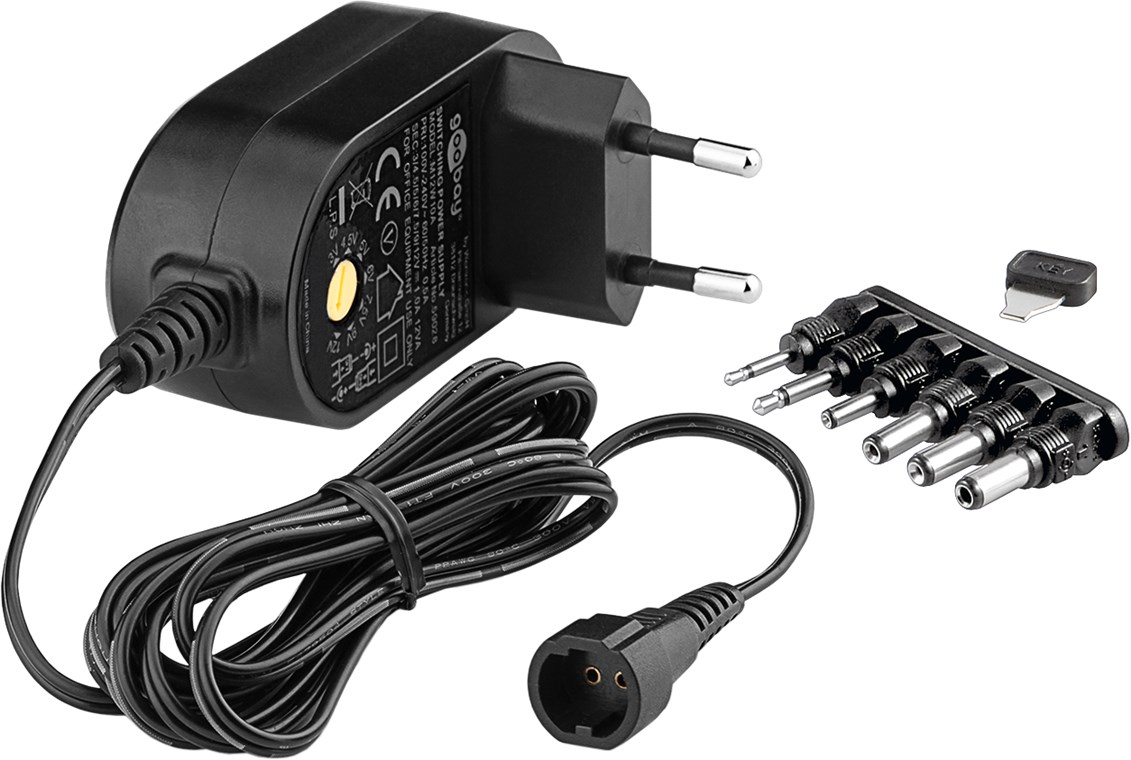 3 V - 12 V Universal-Netzteil 3 V - 12 V Universal-Netzteil - Ausgang, max. Stromstärke (DC) 0.0416666666666667 - inkl. 6 DC-Adapter - max. 12 W und 1 A