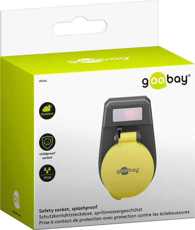 Steckdosenadapter mit Schalter, spritzwassergeschützt - Eingang, Typ Schutzkontaktbuchse (Typ F, CEE 7/3) - Schutzkontaktsteckdose 1-fach für den Außenbereich Steckdosenadapter mit Schalter, spritzwassergeschützt - Eingang, Typ Schutzkontaktbuchse (Typ F, CEE 7/3) - Schutzkontaktsteckdose 1-fach für den Außenbereich