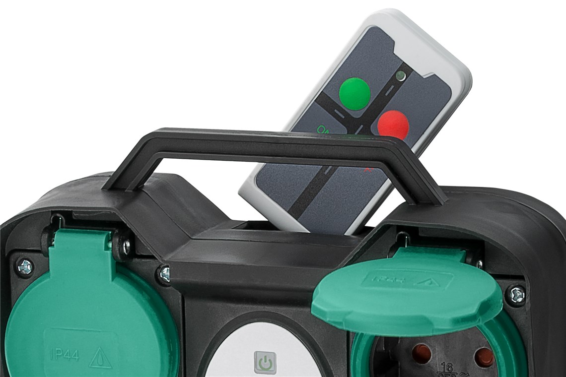 Gartensteckdose 2-fach mit Fernbedienung - speziell für den Außenbereich geeignet, spritzwassergeschützt nach IP44 Gartensteckdose 2-fach mit Fernbedienung - speziell für den Außenbereich geeignet, spritzwassergeschützt nach IP44