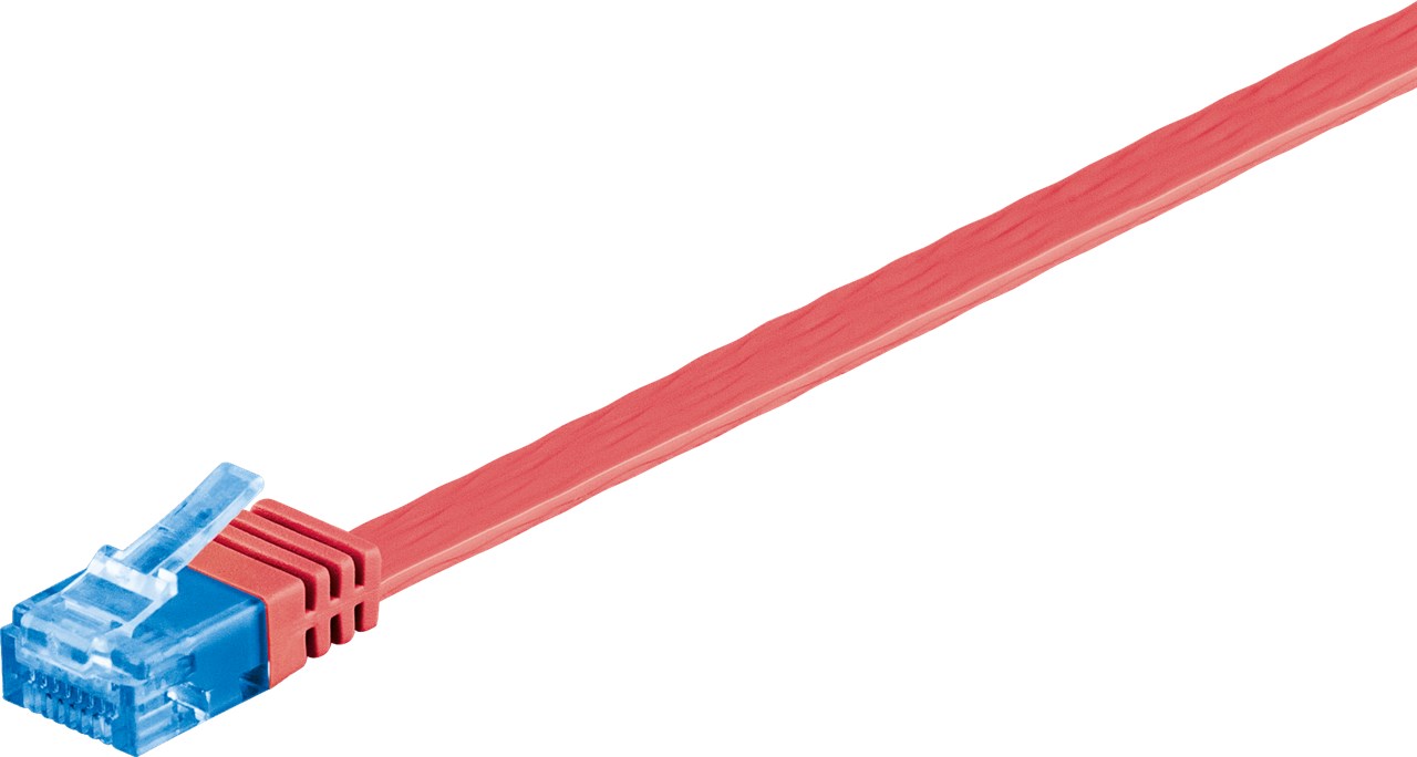 CAT 6A Flach-Patchkabel, U/UTP, Rot, 0,5 m - Kabellänge 0.5 m - Kupferleiter (CU)