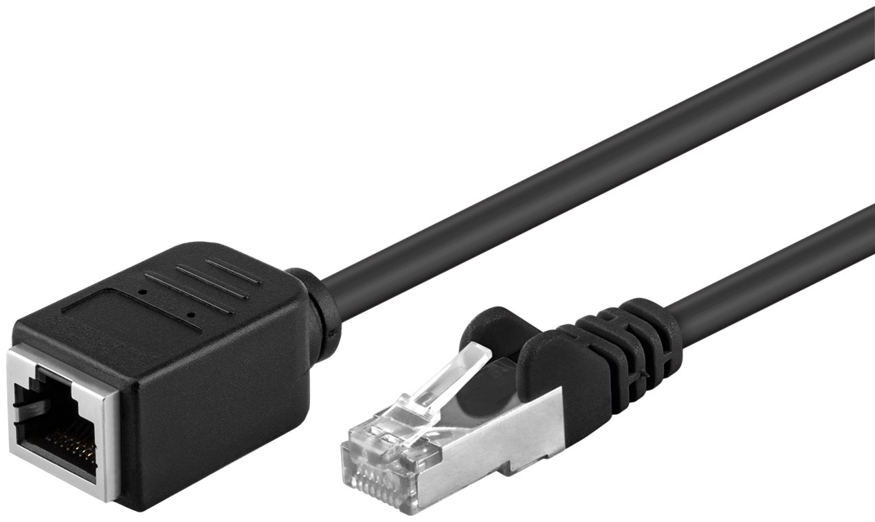 CAT 5e Verlängerungskabel, F/UTP, Schwarz, 2 m CAT 5e Verlängerungskabel, F/UTP, Schwarz, 0,5 m - Kabellänge 0.5 m - Kupferleiter (CU), RJ45-Stecker (8P8C) > RJ45-Buchse (8P8C)