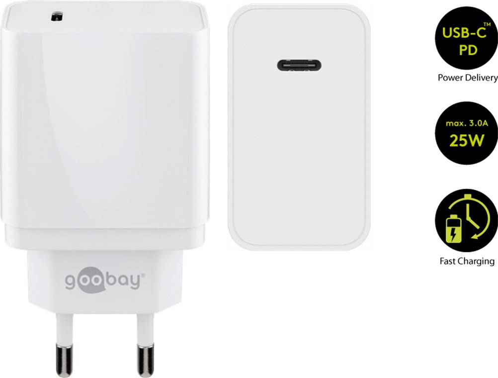 USB-C™ PD (Power Delivery) Schnellladegerät (25 W), Weiß - geeignet für Geräte mit USB-C™ (Power Delivery) wie z.B. Samsung Galaxy S21, S20