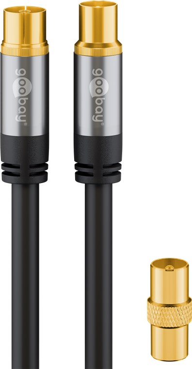 TV Antennenkabel (135 dB typ), 4x geschirmt - Kabellänge 1 m - vergoldet, Koax-Buchse > Koax-Stecker