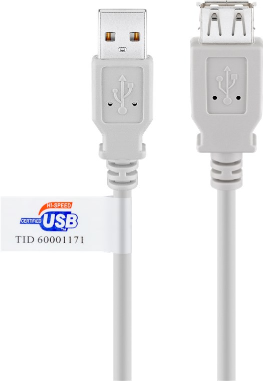 USB 2.0 Hi-Speed Verlängerungskabel mit USB Zertifikat, Grau USB 2.0 Hi-Speed Verlängerungskabel mit USB Zertifikat, Grau - Kabellänge 1.8 m - USB 2.0-Stecker (Typ A) > USB 2.0-Buchse (Typ A)