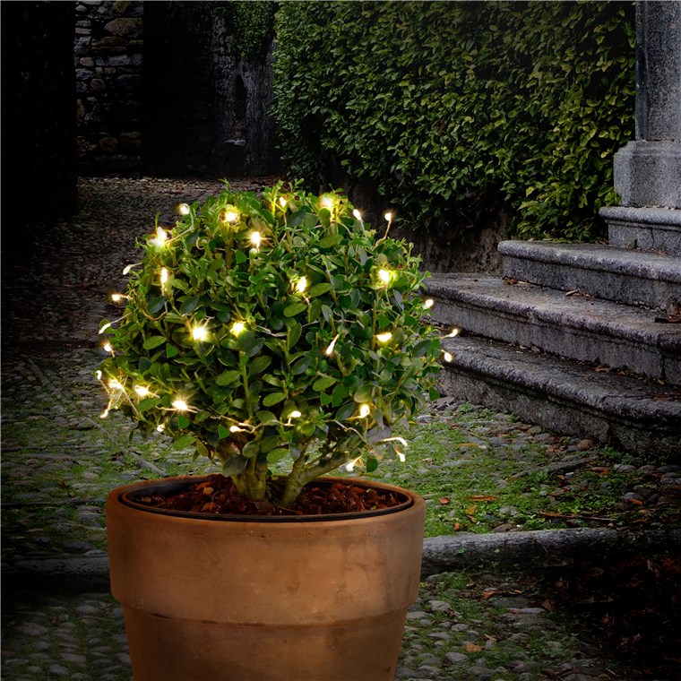 50er LED-Silberdraht-Cluster-Lichterkette - mit 2 Leuchtmodi, warmweiß (3000 K), batteriebetrieben, für den Innen- und Außenbereich (IP44)