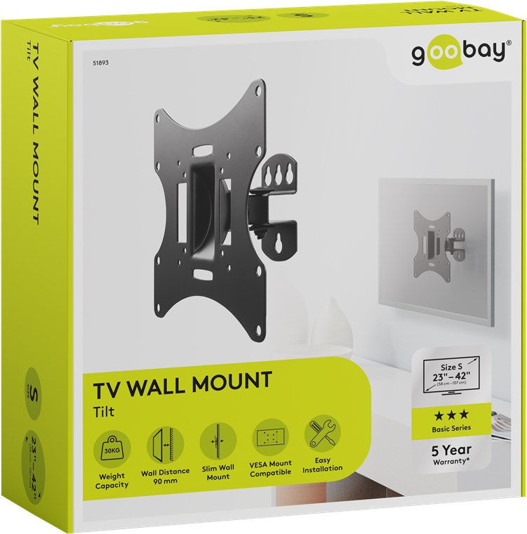 TV-Wandhalterung Basic Tilt (Größe S) - für Fernseher und Monitore zwischen 23 und 42 Zoll (58-107 cm), neigbar, schwenkbar TV-Wandhalterung Basic Tilt (Größe S) - für Fernseher und Monitore zwischen 23 und 42 Zoll (58-107 cm), neigbar, schwenkbar