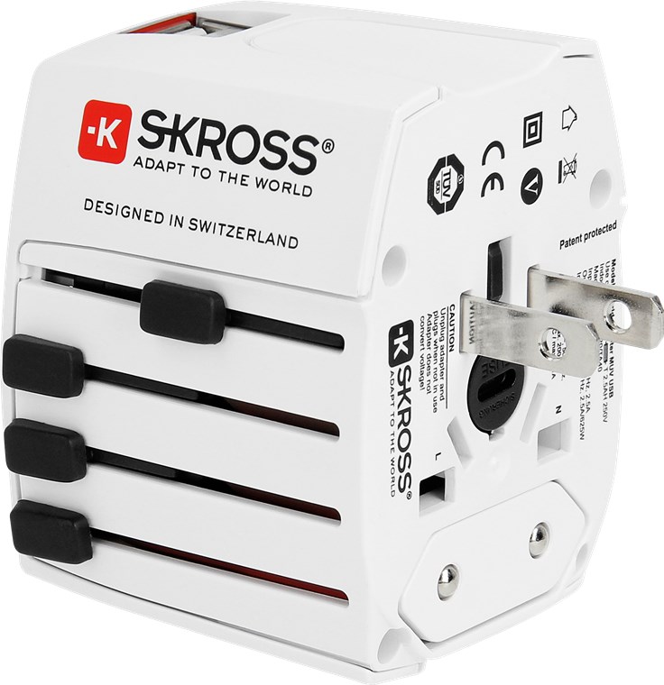 World Adapter MUV USB - geeignet für alle ungeerdeten Geräte (2-pol.), mit integriertem dualem USB-Ladegerät