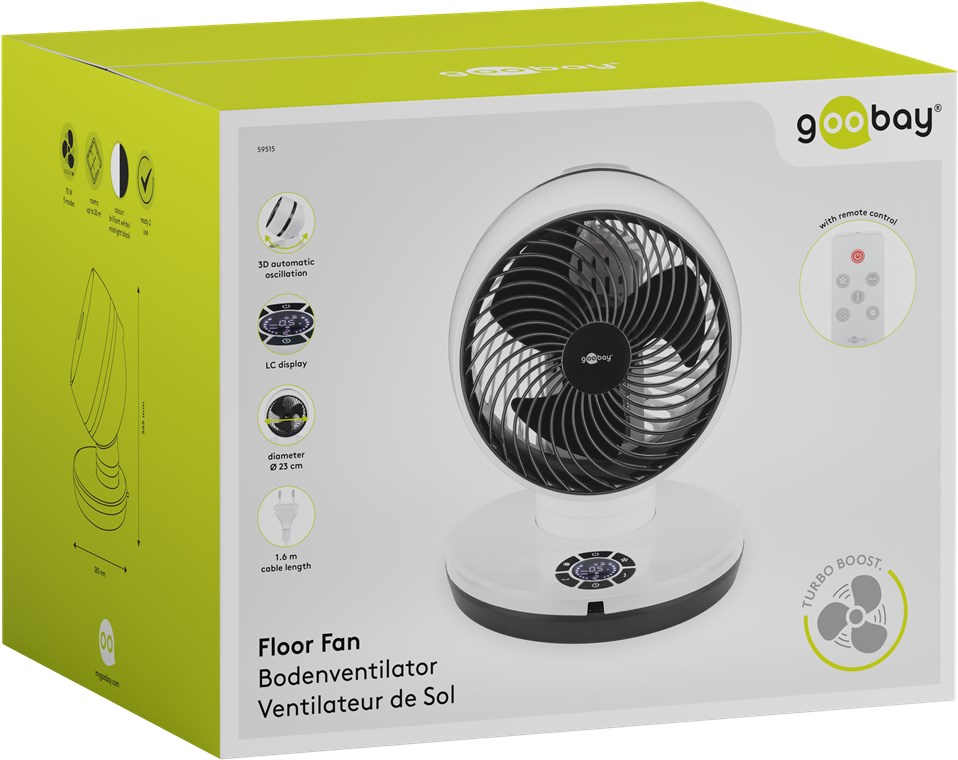 9 Zoll 3D-Bodenventilator mit Fernbedienung und Timer - horizontal und vertikal oszillierender Luftkühler mit Stromkabel