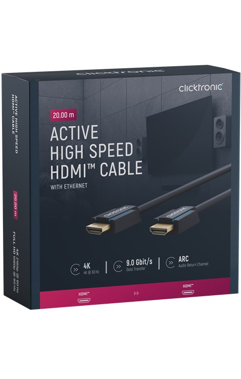 Aktives High-Speed-HDMI™-Kabel mit Ethernet - Kabellänge 20 m - Premium-Kabel|1x HDMI™-Stecker >> 1x HDMI™-Stecker|20,0 m|UHD 4K @ 60 Hz