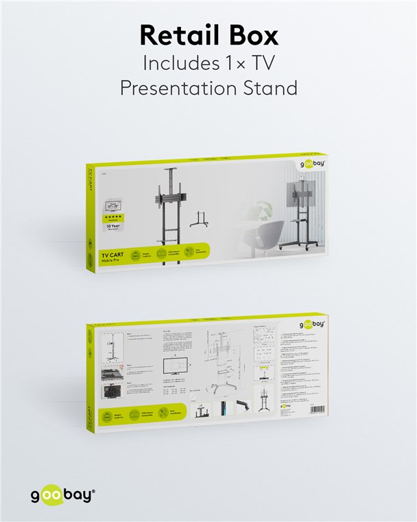 TV-Präsentationsständer Pro (Größe L) - für Fernseher und Monitore zwischen 37 und 70 Zoll (94-178 cm) bis 50 kg, neigbar TV-Präsentationsständer Pro (Größe L) - für Fernseher und Monitore zwischen 37 und 70 Zoll (94-178 cm) bis 50 kg, neigbar