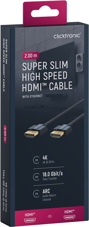 Ultra-Slim High-Speed-HDMI™-Kabel mit Ethernet - Kabellänge 2 m - Premium-Kabel|1x HDMI™-Stecker 1x HDMI™-Stecker|2,0 m|UHD 4K @ 60 Hz