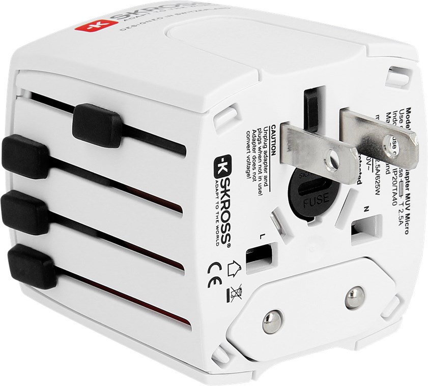 World Adapter MUV Micro USB - geeignet für alle ungeerdeten Geräte (2-pol.), mit integriertem dualem USB-Ladegerät World Adapter MUV Micro USB - geeignet für alle ungeerdeten Geräte (2-pol.), mit integriertem dualem USB-Ladegerät