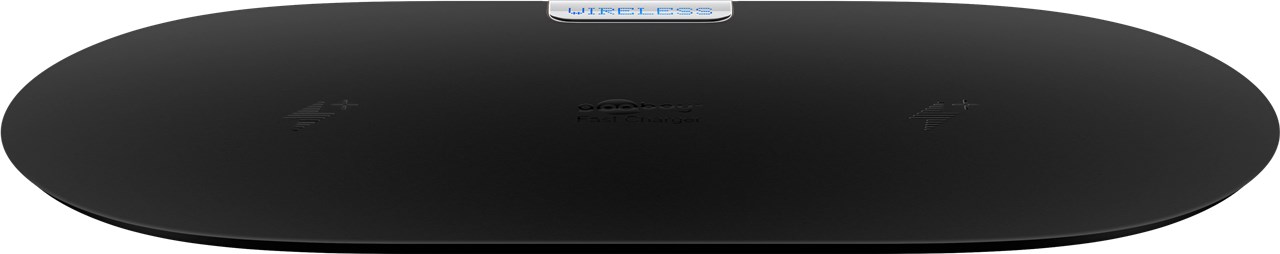 Kabelloses Dual-Schnellladegerät 10 W, Schwarz - flaches Tischladegerät geeignet für zwei Smartphones und Geräte mit Qi-Standard Kabelloses Dual-Schnellladegerät 10 W, Schwarz - flaches Tischladegerät geeignet für zwei Smartphones und Geräte mit Qi-Standard