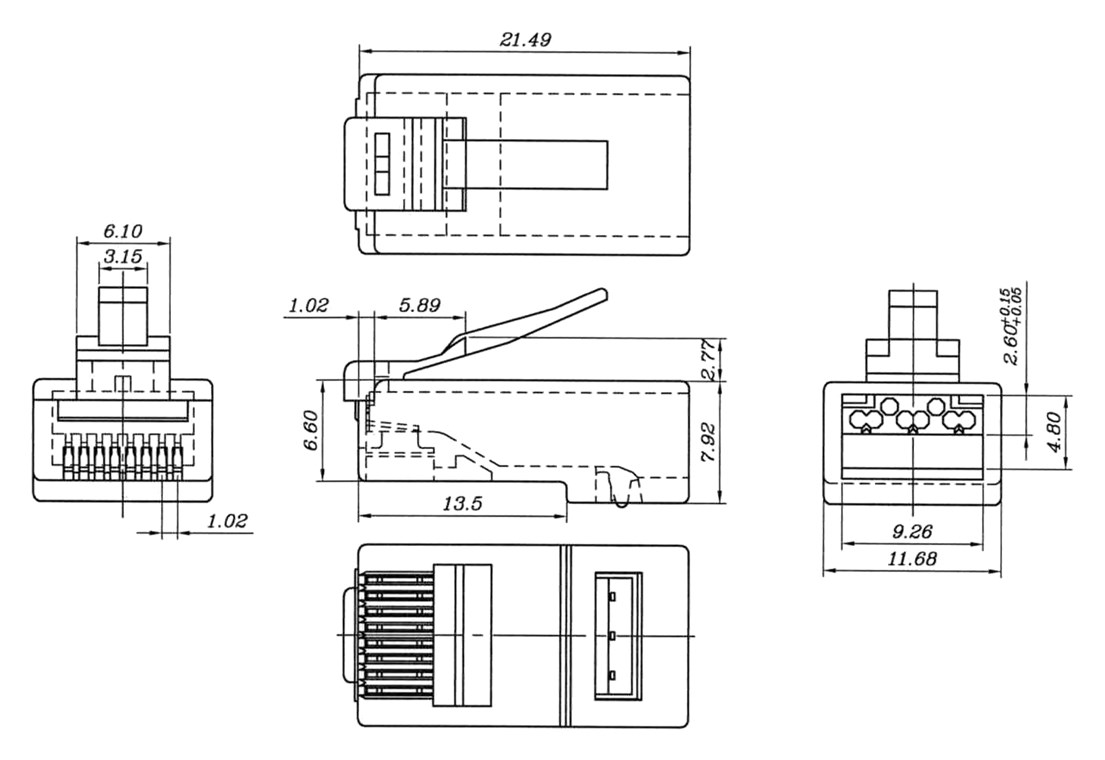 RJ45 Stecker, CAT 6A UTP ungeschirmt - für Rundkabel, mit Einfädelhilfe RJ45 Stecker, CAT 6A UTP ungeschirmt - für Rundkabel, mit Einfädelhilfe