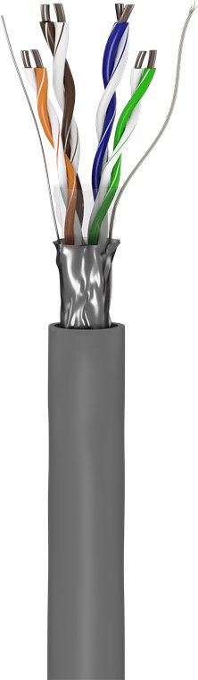 CAT 5e Netzwerkkabel, F/UTP, Grau - Kabellänge 100 m - Kupferkaschierter Aluminiumleiter (CCA), AWG 24/1 (solid), PVC-Kabelmantel CAT 5e Netzwerkkabel, F/UTP, Grau - Kabellänge 100 m - Kupferkaschierter Aluminiumleiter (CCA), AWG 24/1 (solid), PVC-Kabelmantel