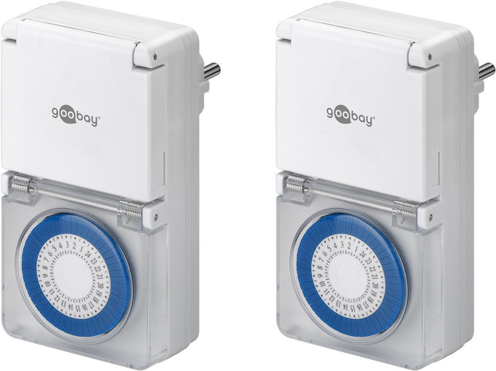 2er-Set, Analoge Zeitschaltuhr IP44 - leicht zu bedienende, mechanische Zeitschaltuhr für die Steckdose 2er-Set, Analoge Zeitschaltuhr IP44 - leicht zu bedienende, mechanische Zeitschaltuhr für die Steckdose