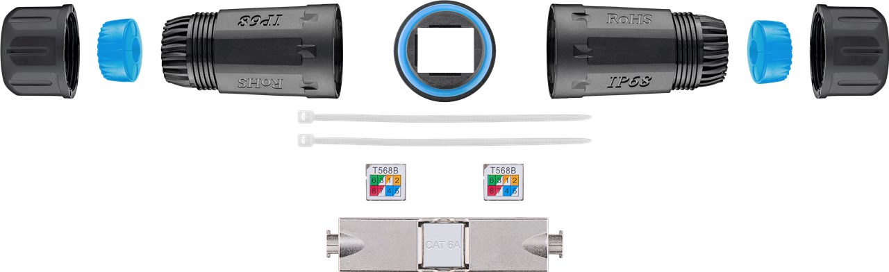 Outdoor (IP68) Netzwerkkabel-Verbinder, CAT 6A STP geschirmt - staub- und wasserdicht, Klemmleiste für LSA Montage (werkzeugfrei) Outdoor (IP68) Netzwerkkabel-Verbinder, CAT 6A STP geschirmt - staub- und wasserdicht, Klemmleiste für LSA Montage (werkzeugfrei)