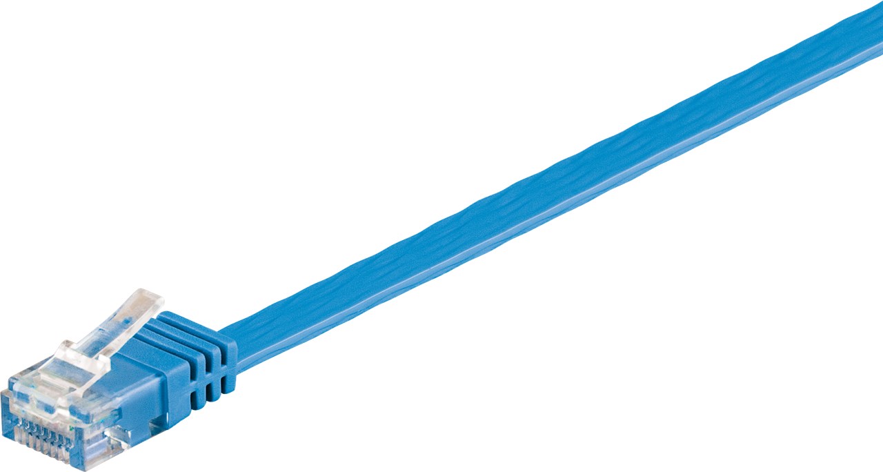 CAT 6 Flach-Patchkabel, U/UTP, Blau, 1 m - Kabellänge 1 m - Kupferleiter (CU)