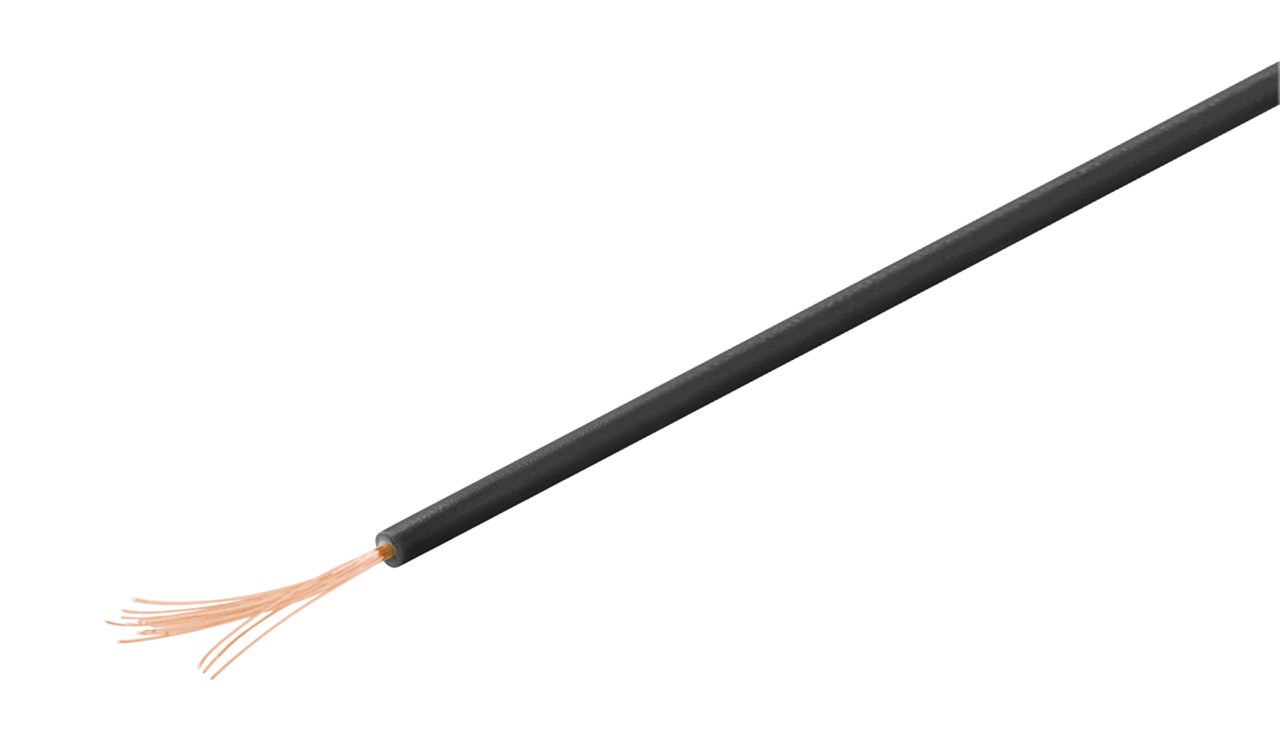 Kupferlitze isoliert - Farbversion Schwarz - 1-adrig; mehrdrahtig (18 x 0,1 mm) Kupferlitze isoliert - Farbversion Schwarz - 1-adrig; mehrdrahtig (18 x 0,1 mm)