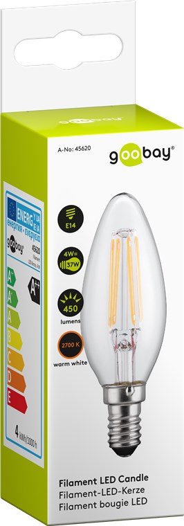 Filament-LED-Kerze, 4 W - Sockel E14, ersetzt , warmweiß, nicht dimmbar Filament-LED-Kerze, 4 W - Sockel E14, ersetzt , warmweiß, nicht dimmbar