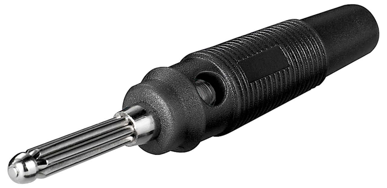 Bananen-Stecker Bananen-Stecker - Farbversion Schwarz - mit Querloch 4 mm, trittfest, Schwarz