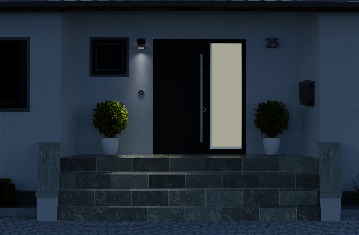 LED Solar-Wandleuchte mit Bewegungsmelder, 1,5 W, schwarz - Farbversion - neutralweiße Lichtlösung für Hauseingänge, Carports und Treppen
