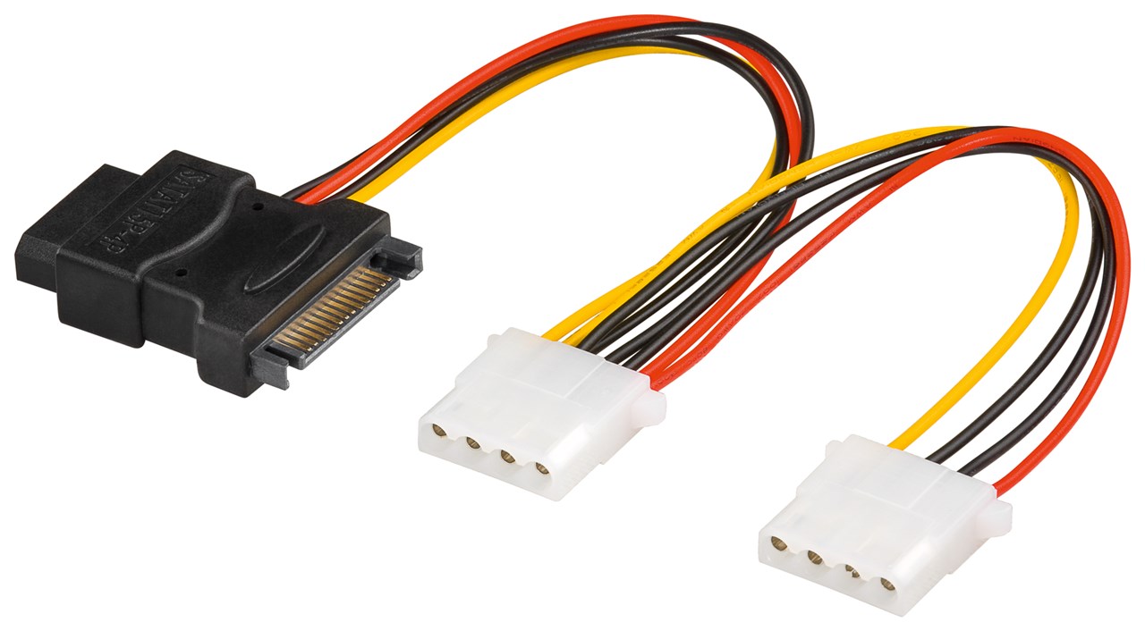 PC Y Stromkabel/Stromadapter, 5.25/SATA 1x Combo Stecker zu 2x Buchse - Kabellänge 0.2 m - SATA Standard Buchse > 3x HDD/5,25 Zoll-Buchse (4-Pin)