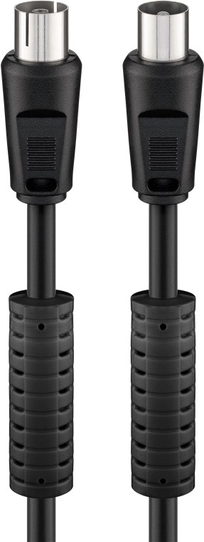 Antennenkabel mit Ferrite (80 dB), 2x geschirmt Antennenkabel mit Ferrite (80 dB), 2x geschirmt - Kabellänge 1.5 m - Koax-Stecker > Koax-Buchse (vollständig geschirmt)