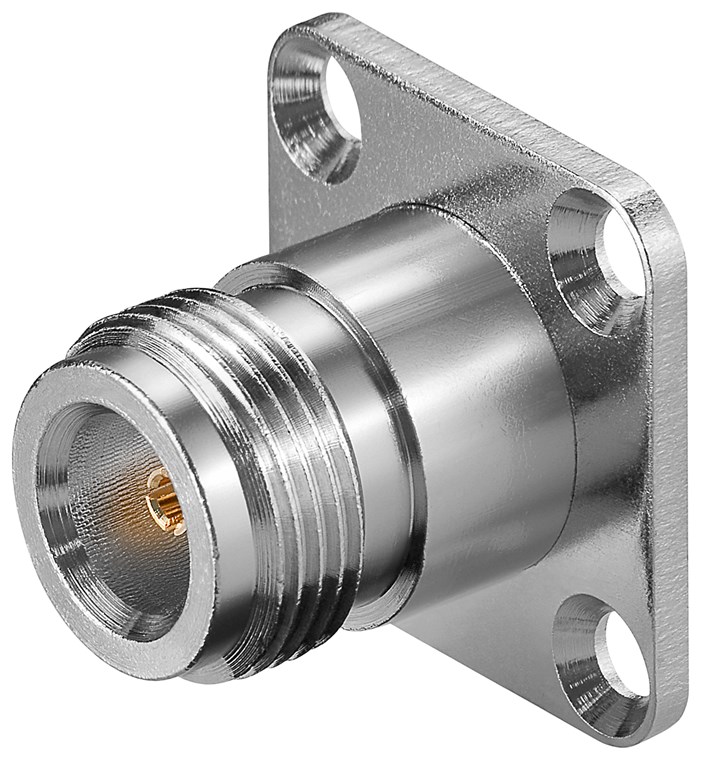 N-Buchse, 4 Loch Flanschbefestigung N-Buchse, 4 Loch Flanschbefestigung - mit vergoldetem Kontakt