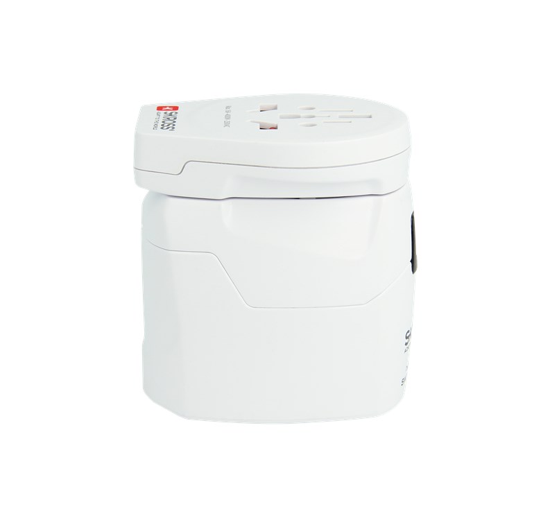 World Adapter PRO World & USB - geeignet für alle geerdeten und ungeerdeten Geräte (2- und 3-polig), mit integriertem USB-Ladegerät