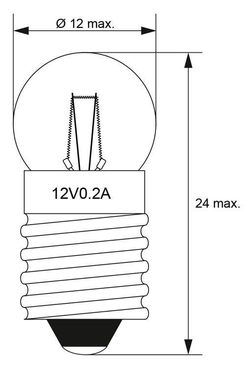Taschenlampen-Kugel, 2,4 W - Max. Leistungsaufnahme 2.4 W - Sockel E10, 12 V (DC), 200 mA Taschenlampen-Kugel, 2,4 W - Max. Leistungsaufnahme 2.4 W - Sockel E10, 12 V (DC), 200 mA