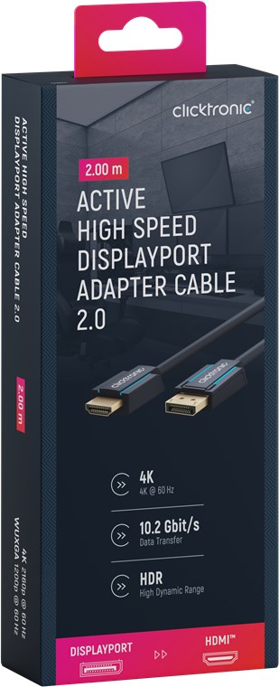 Aktives DisplayPort-auf-HDMI™-Adapterkabel - Kabellänge 2 m - Premium-Kabel|1x DisplayPort-Stecker >> 1x HDMI™-Stecker|2,0 m|4K @ 60 Hz