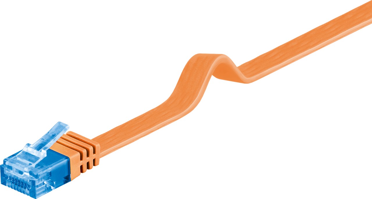 CAT 6A Flach-Patchkabel, U/UTP, Orange, 0,5 m - Kabellänge 0.5 m - Kupferleiter (CU)