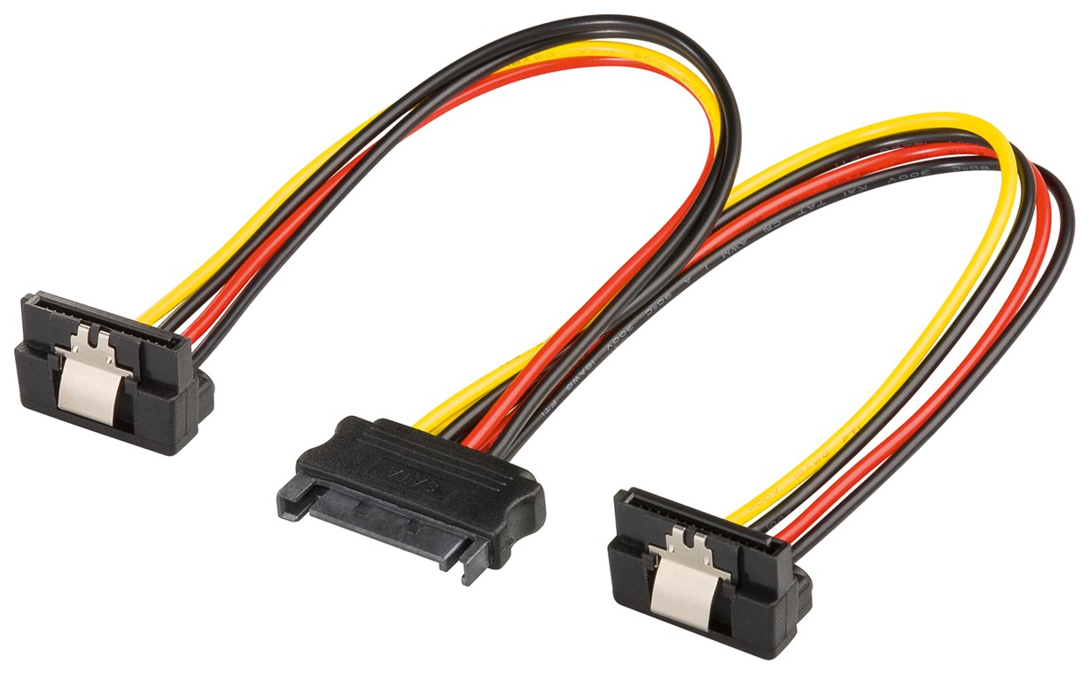 PC Y Stromkabel/Stromadapter, SATA 1x Buchse zu 2x Stecker 90° - Kabellänge 0.2 m - SATA Standard Buchse > 2x SATA-Standard Stecker 90°